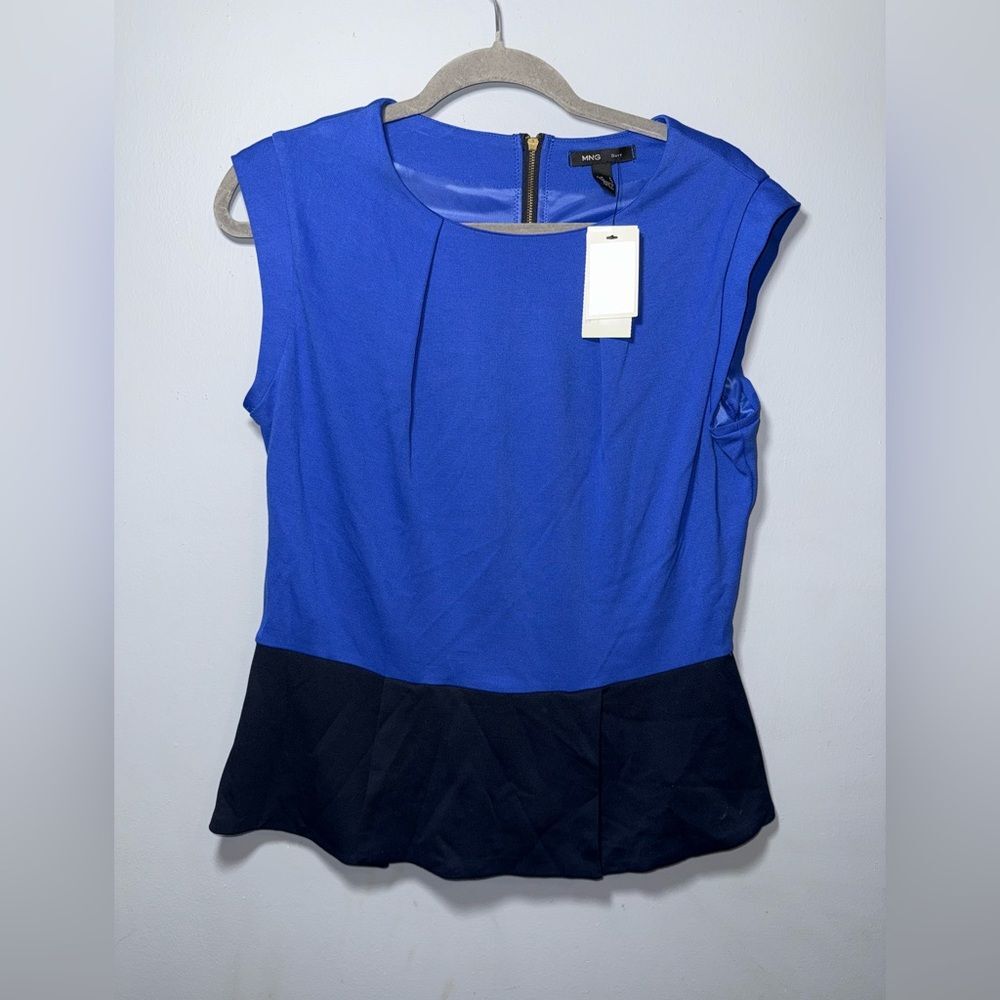 MNG Suit Black and Blue peplum style Top Size Medium NWT